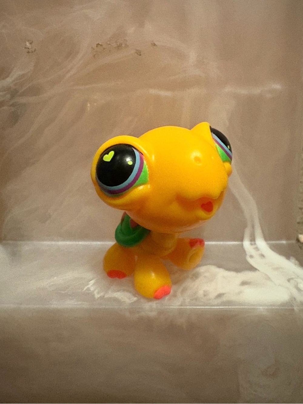 Littlest Pet Shop Yellow Turtle with Green Shell and Colorful Eyes